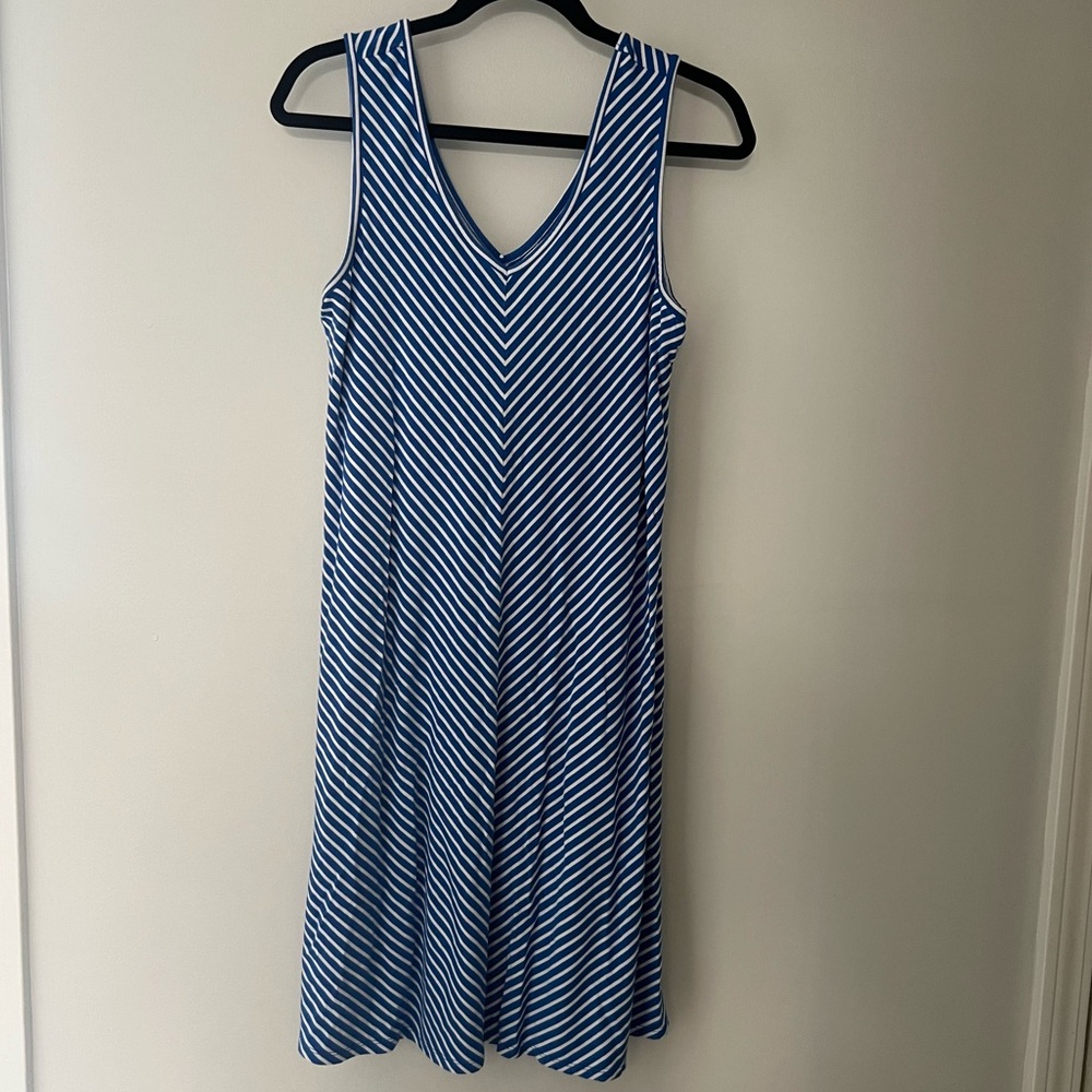 Blue and White Striped Sleeveless Dress